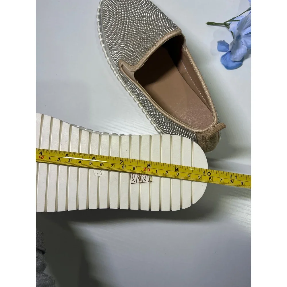Silver Rhinestone Slip On‎ Platform Sneakers Bling Loafers Whipstitch
